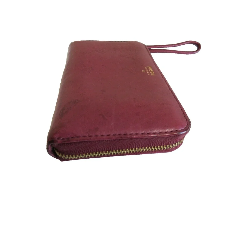 Fossil Wristlet Fuchsia Leather Clutch‎ Bag 6.5